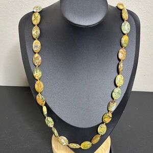 Genuine Gemstone Green Beaded Knotted Long Necklace
